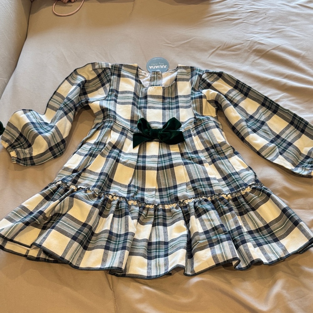 Plaid Long Sleeve Dress with Bow